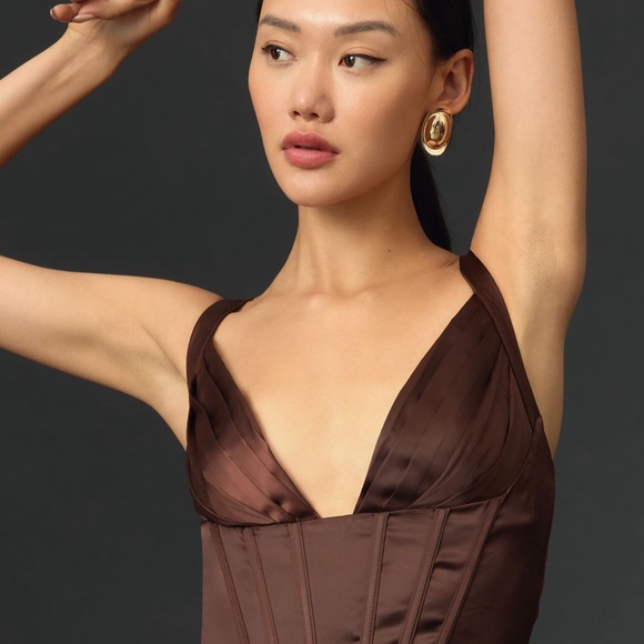 Anthropologie Porridge Plunge V-Neck Satin Corset Top XL - Picture 3 of 7